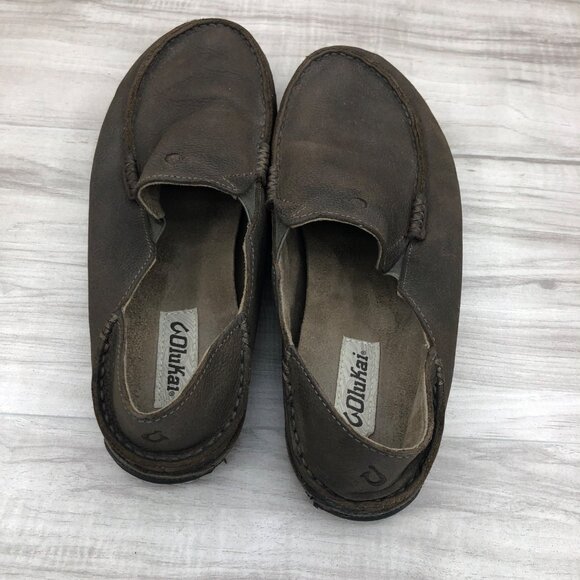 Olukai Moloa Shoes Mens 9 Brown Nubuck Leather Slip On Casual Loafers